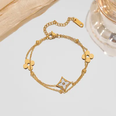 Fashion Double-Layer Four-Leaf Clover Titanium Steel Bracelet