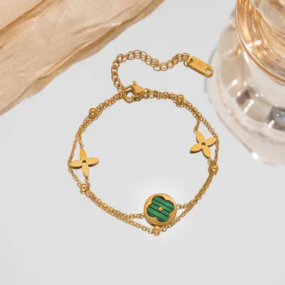 Fashion Double-Layer Four-Leaf Clover Titanium Steel Bracelet