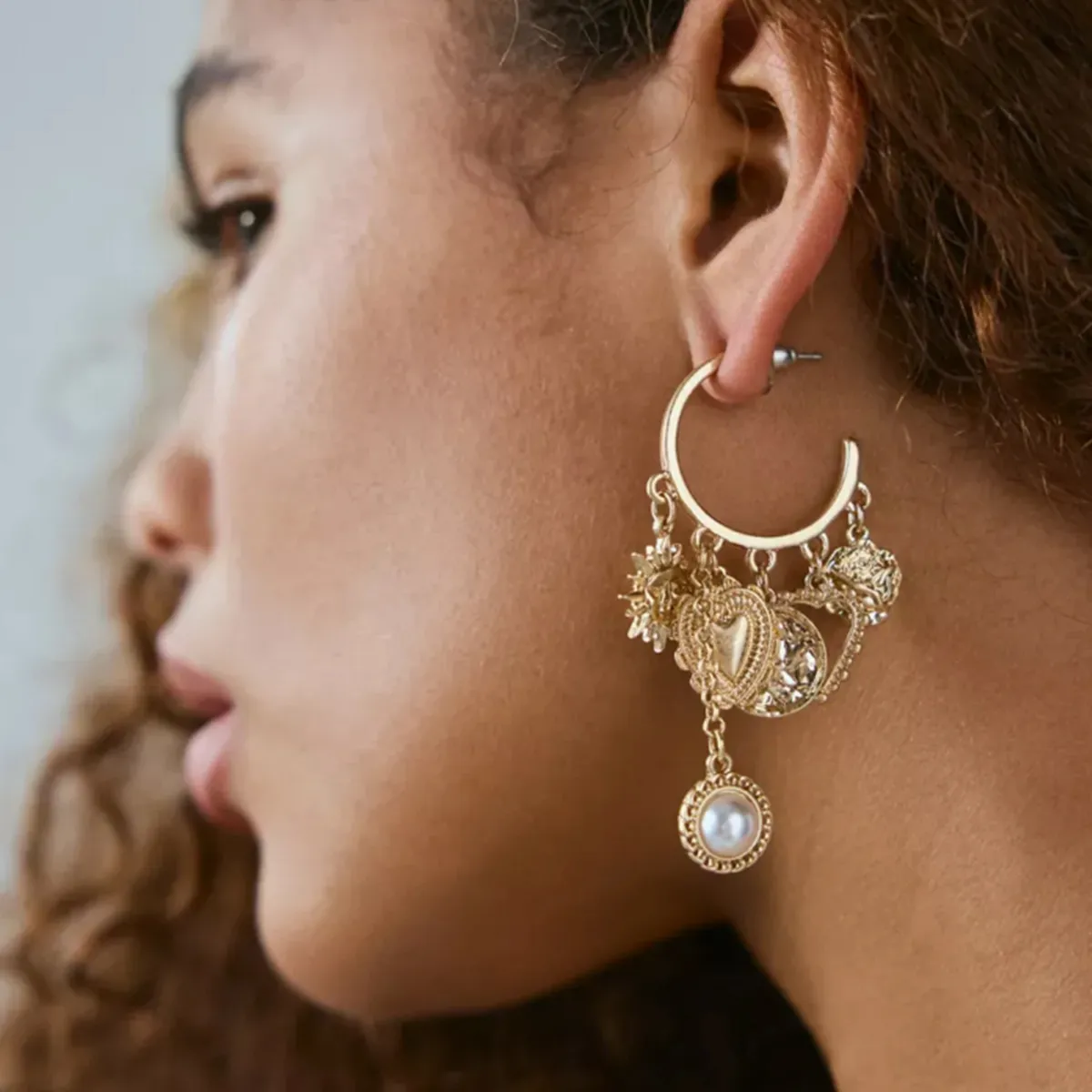 Fashion Alloy Pearl Tassel Hip-Hop Earrings