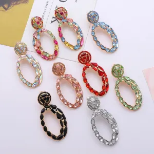 Women Fashion Exaggerated Geometric Oval Rhinestone Alloy Earrings