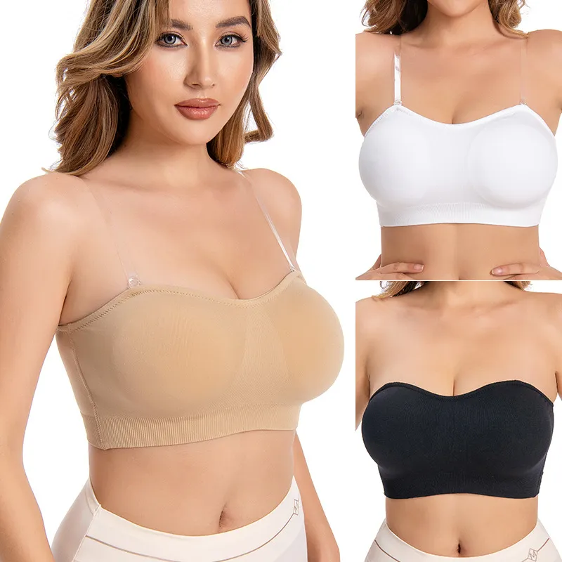 Women Simple Solid Color Strapless Non-Slip Silicone Bra