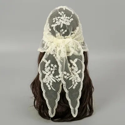 Women's Fashion Solid Color Lace Floral Triangle Scarf