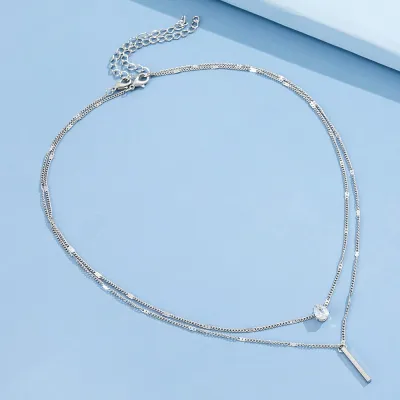 Women Fashion Simple Two-Piece Teardrop Long Tassel Pendant Necklace
