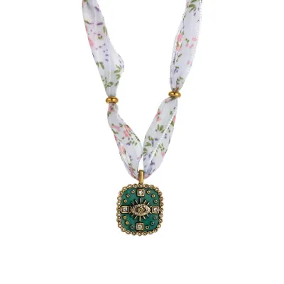 Women Fashion Multicolor Oil Dripping Pendant Silk Scarf Necklace