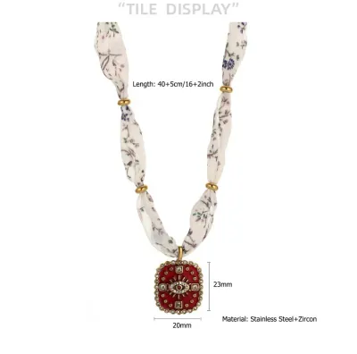 Women Fashion Multicolor Oil Dripping Pendant Silk Scarf Necklace