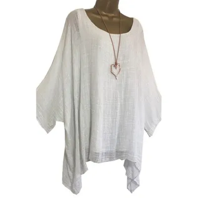 Women Casual Plus Size Solid Color Irregular Bat Sleeve Blouse