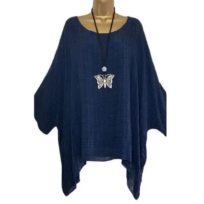 Women Casual Plus Size Solid Color Irregular Bat Sleeve Blouse