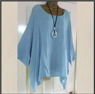 Women Casual Plus Size Solid Color Irregular Bat Sleeve Blouse
