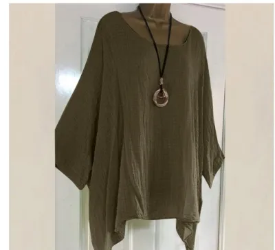 Women Casual Plus Size Solid Color Irregular Bat Sleeve Blouse