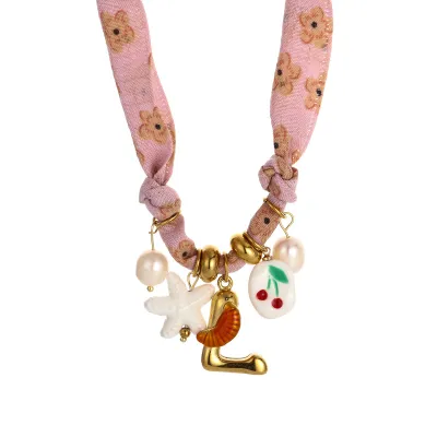 Women Fashion Handmade Dropping Oil English Letter Pendant Colorful Silk Scarves Necklace