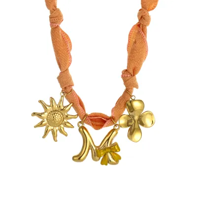 Women Fashion Handmade Dropping Oil English Letter Pendant Colorful Silk Scarves Necklace
