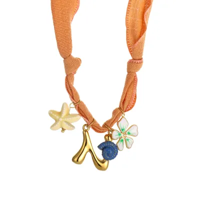 Women Fashion Handmade Dropping Oil English Letter Pendant Colorful Silk Scarves Necklace
