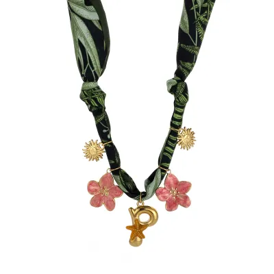 Women Fashion Handmade Dropping Oil English Letter Pendant Colorful Silk Scarves Necklace