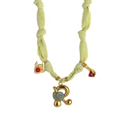 Women Fashion Handmade Dropping Oil English Letter Pendant Colorful Silk Scarves Necklace