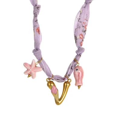 Women Fashion Handmade Dropping Oil English Letter Pendant Colorful Silk Scarves Necklace