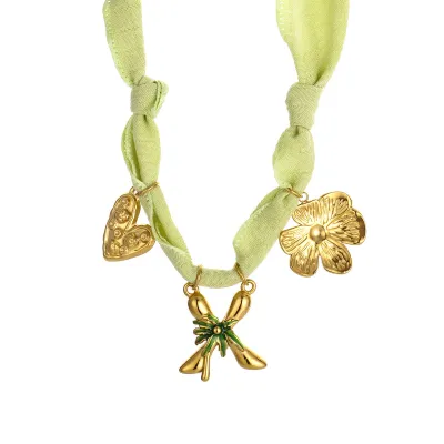 Women Fashion Handmade Dropping Oil English Letter Pendant Colorful Silk Scarves Necklace