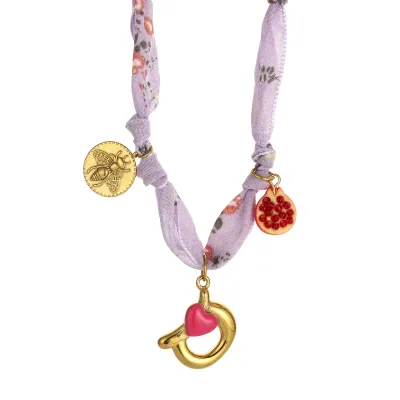 Women Fashion Handmade Dropping Oil English Letter Pendant Colorful Silk Scarves Necklace