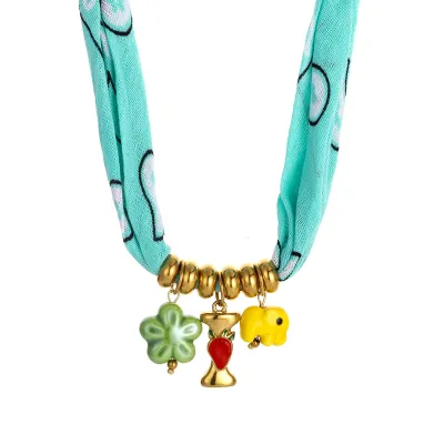 Women Fashion Handmade Dropping Oil English Letter Pendant Colorful Silk Scarves Necklace