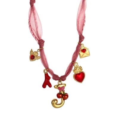 Women Fashion Handmade Dropping Oil English Letter Pendant Colorful Silk Scarves Necklace