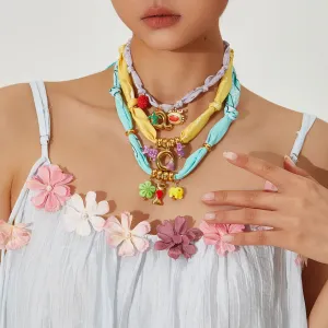 Women Fashion Handmade Dropping Oil English Letter Pendant Colorful Silk Scarves Necklace