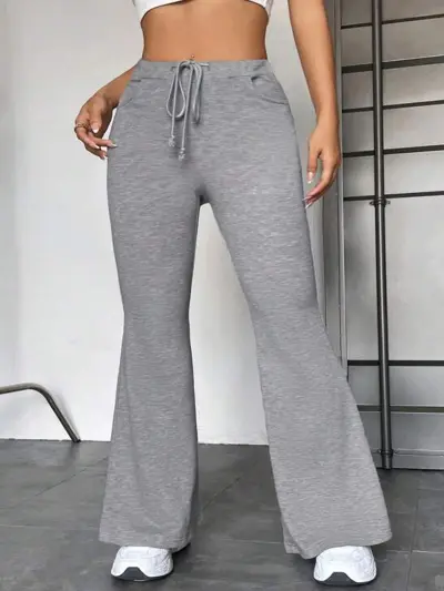 Women Plus Size Casual Patchwork Drawstring Flared Pants