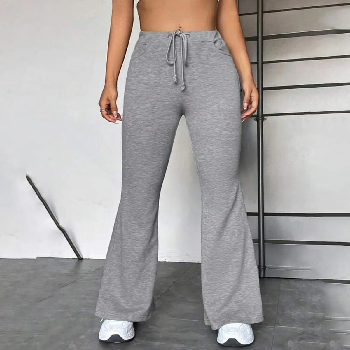 Women Plus Size Casual Patchwork Drawstring Flared Pants