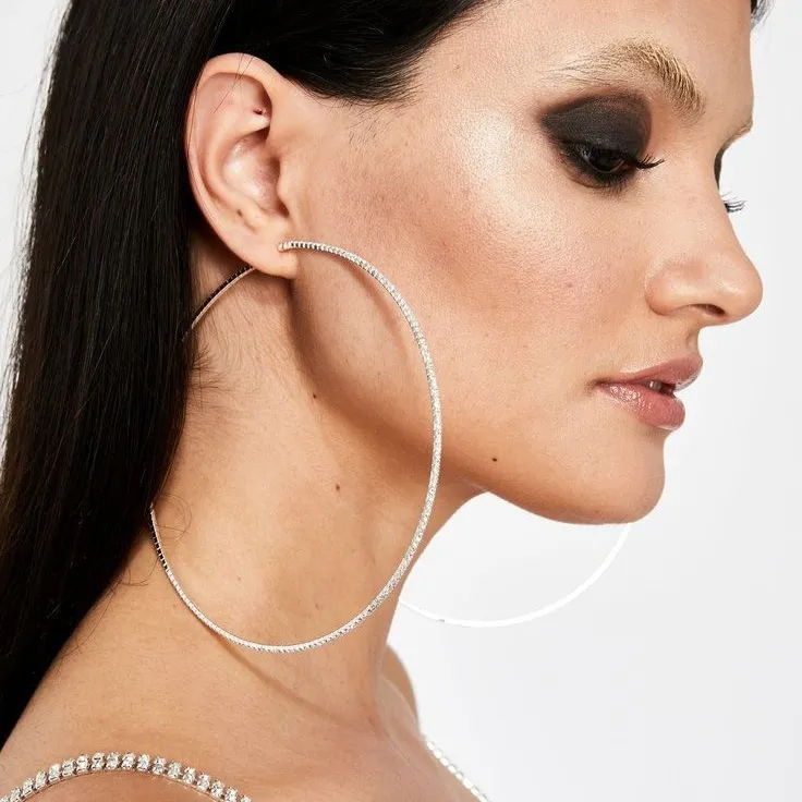 Fashion Exaggerated Hoop Earrings With Rhinestone Geometric Simple Style