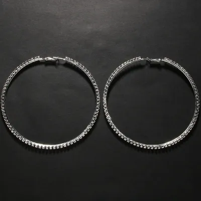 Fashion Exaggerated Hoop Earrings With Rhinestone Geometric Simple Style