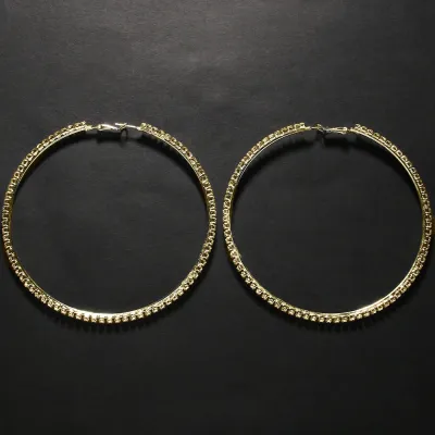 Fashion Exaggerated Hoop Earrings With Rhinestone Geometric Simple Style