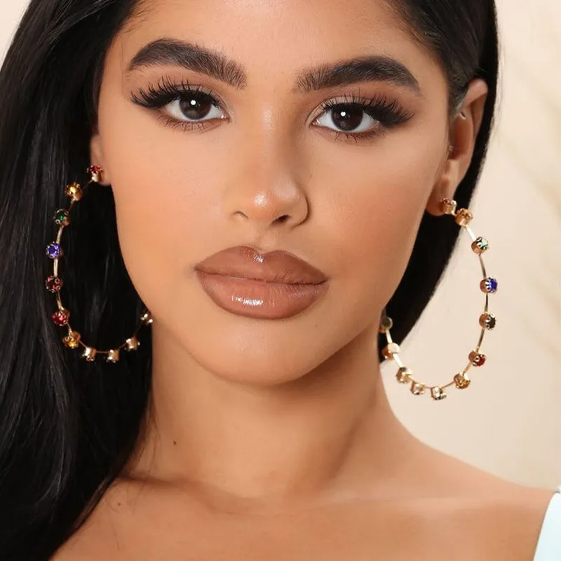 Personality Exaggerated Rhinestone Geometry Hoop Earrings