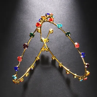 Personality Exaggerated Rhinestone Geometry Hoop Earrings