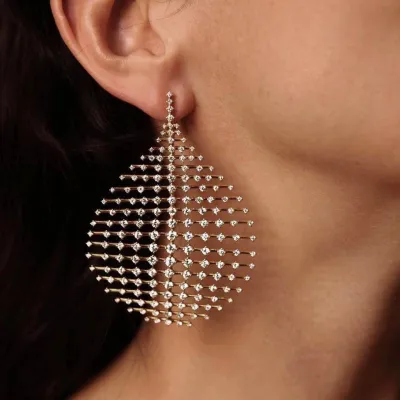 Retro Exaggerated Gold Water Drops Rhinestone Earrings