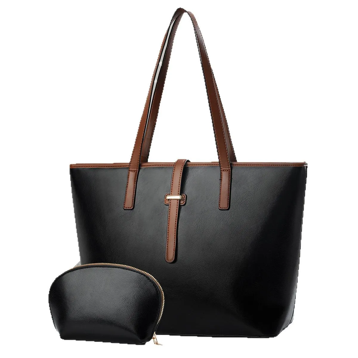 Women Fashion Casual Solid Color Large Capacity PU Tote Shoulder Bag Set