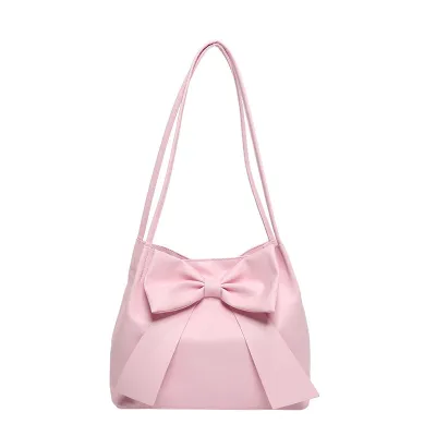 Women Fashion Simple Solid Bowknot PU Tote Bag Large Capacity Shoulder Bags Street Trend