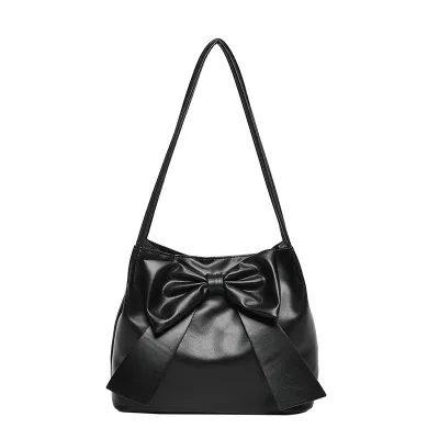 Women Fashion Simple Solid Bowknot PU Tote Bag Large Capacity Shoulder Bags Street Trend