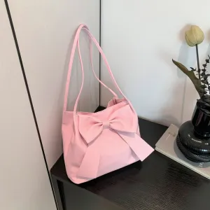 Women Fashion Simple Solid Bowknot PU Tote Bag Large Capacity Shoulder Bags Street Trend