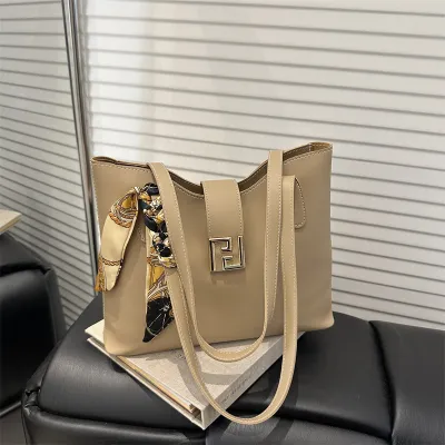 Women Fashion Casual Simple Solid Color PU Leather Tote Bag with Zipper