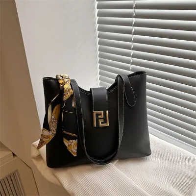 Women Fashion Casual Simple Solid Color PU Leather Tote Bag with Zipper
