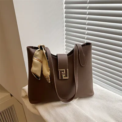 Women Fashion Casual Simple Solid Color PU Leather Tote Bag with Zipper