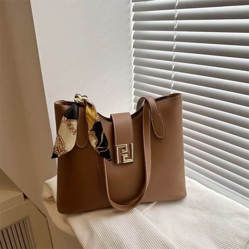 Women Fashion Casual Simple Solid Color PU Leather Tote Bag with Zipper