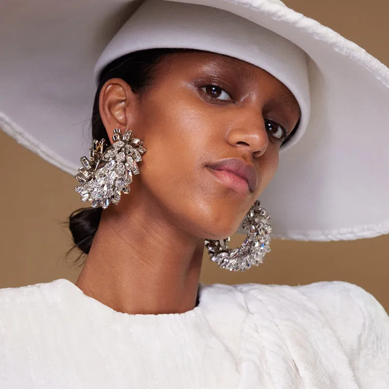 Fashion Exaggerated Geometric Rhinestone Hoop Earrings