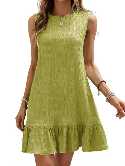 Women's Casual Sleeveless A-Line Dress - Solid Color Round Neck Mini Dress