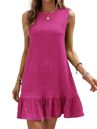 Women's Casual Sleeveless A-Line Dress - Solid Color Round Neck Mini Dress