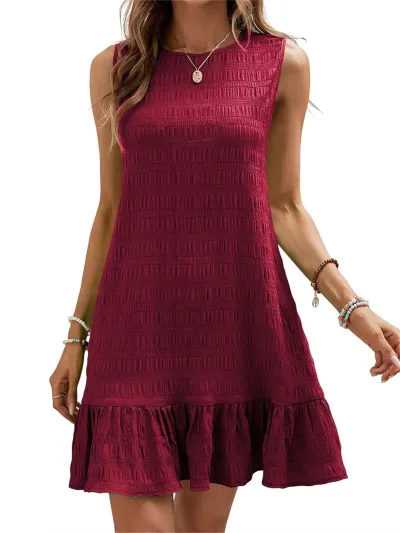 Women's Casual Sleeveless A-Line Dress - Solid Color Round Neck Mini Dress