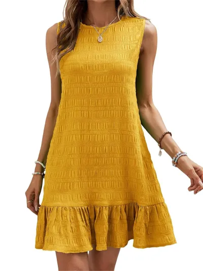 Women's Casual Sleeveless A-Line Dress - Solid Color Round Neck Mini Dress