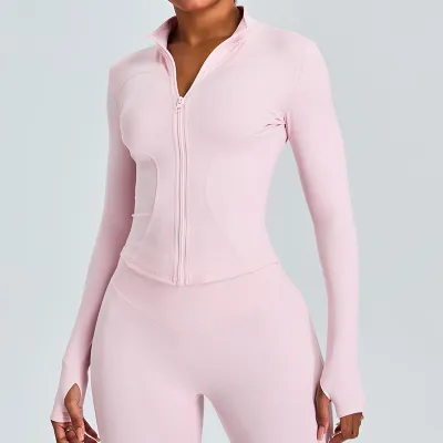 Women Casual Solid Color Long Sleeve Zipper Yoga Sports Jacket