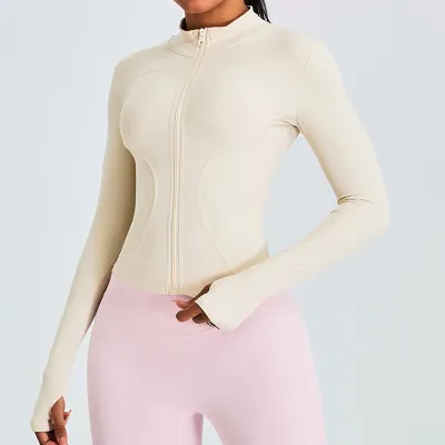 Women Casual Solid Color Long Sleeve Zipper Yoga Sports Jacket
