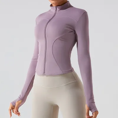 Women Casual Solid Color Long Sleeve Zipper Yoga Sports Jacket