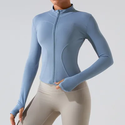Women Casual Solid Color Long Sleeve Zipper Yoga Sports Jacket