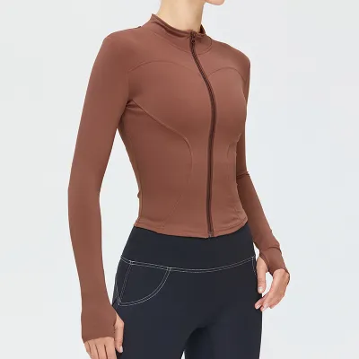 Women Casual Solid Color Long Sleeve Zipper Yoga Sports Jacket